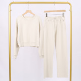 LULU (in stock) short sweatshirt and air-layer sweatpants set, long-sleeved women's round-neck elastic sports yoga outfit
