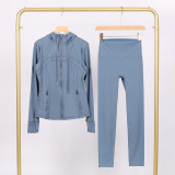 LULU in-stock hooded jacket and cropped pants set, running and yoga wear, sports slim-fit zip-up cardigan