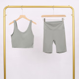 LULU Deep U Sports Tank Top and Shorts Set, Barely-there Feel Bra, Shockproof and Supportive Yoga Top for Women, Short Style