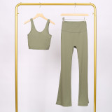 LULU U-shaped sports tank top and flared pants set, bra with beautiful back design, shockproof and supportive yoga top for women, sleeveless and short style