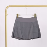 LULU Three-Pleat Skirt for Fitness and Sports, Two-in-One Anti-Exposure Elastic Breathable Tennis Skirt for Women, All-Season
