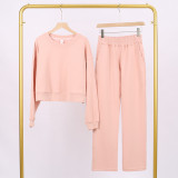 LULU (in stock) short sweatshirt and air-layer sweatpants set, long-sleeved women's round-neck elastic sports yoga outfit