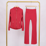 LULU bell-bottom pants, DF branded stand-up collar jacket, tight-fitting suit, zip-up top, slim-fit coat, stretchy yoga wear