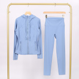 LULU in-stock hooded jacket and cropped pants set, running and yoga wear, sports slim-fit zip-up cardigan