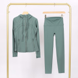 LULU in-stock hooded jacket and cropped pants set, running and yoga wear, sports slim-fit zip-up cardigan