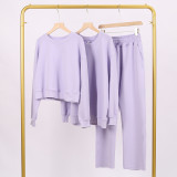 LULU (in stock) long and short sweatshirt air-layer sweatpants set, long-sleeved women's round-neck stretchy yoga wear