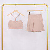 LULU Women's Sports Tennis Skirt Anti-Exposure Fitness Y-Back Vest Short Skirt Set Two-in-One Yoga Shorts