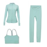 LULU DF Stand Collar Jacket, Y-Back Vest, Nine-Quarter Pants Three-Piece Set, Starry Gold Zipper Slim Fit Yoga Outfit