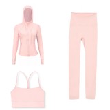 LULU DF Embossed Hooded Jacket, Y-Back Vest, Cropped Pants Three-Piece Set, Starry Gold Zipper Yoga Outfit