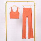 LULU U-shaped sports tank top and flared pants set, bra with beautiful back design, shockproof and supportive yoga top for women, sleeveless and short style