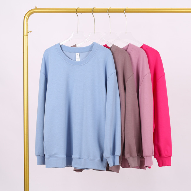 LULU (in stock) Women's yoga wear long-sleeved round-neck sweatshirt, high elasticity, loose fit, long-sleeved round-neck sweatshirt with air layer