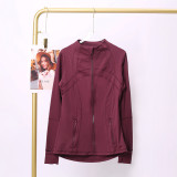 LULU DF Steel Seal Stand Collar Jacket for Women, Slim Fit Stand Collar Stretch Jacket with Gold Zipper, Fitness Yoga Wear for Women