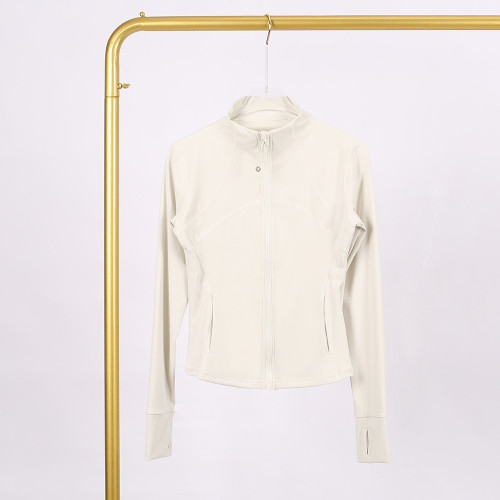 LULU DF Stand Collar Jacket New Slim Fit Stand Collar Stretch Jacket with Gold Zipper for Fitness and Yoga