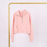 LULU Women's Yoga Wear Half-Zip Terry Stand-Up Collar Sweatshirt Casual Loose Short Fleece-Lined Sweatshirt