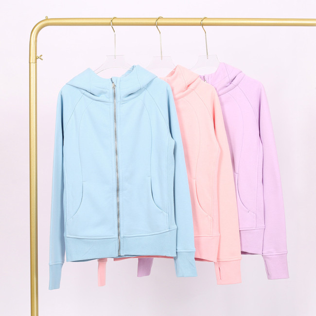 LULU Yoga Wear Full-Zip Loose Hoodie Sweatshirt with Gold Label, Casual Loose Short Fleece-Lined Sweatshirt