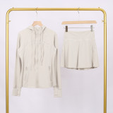 LULU branded hooded jacket and short skirt set, sports tennis skirt for women, anti-exposure fitness two-piece new style