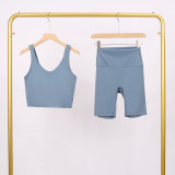 LULU Deep U Sports Tank Top and Shorts Set, Barely-there Feel Bra, Shockproof and Supportive Yoga Top for Women, Short Style
