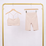 LULU Y-shaped sports vest and shorts set, vest underwear, nude-feel bra, beautiful back, shockproof, push-up yoga