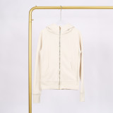 LULU Yoga Wear Full-Zip Loose Hoodie Sweatshirt with Gold Label, Casual Loose Short Fleece-Lined Sweatshirt