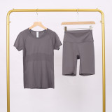 LULU3.0 High-Elasticity Sports Round-Neck Short-Sleeve Five-Pocket Pants Set for Women, Quick-Dry Running Training T-Shirt, Yoga Outfit for Women