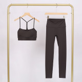 LULU Y-shaped sports vest and cropped pants set, underwear, nude-feel bra, beautiful back, shockproof, push-up, yoga round neck