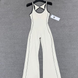 European and American cross-border sports yoga jumpsuit for women, beautiful back design, nude-feel sports fitness butt-lifting bell-bottom pants