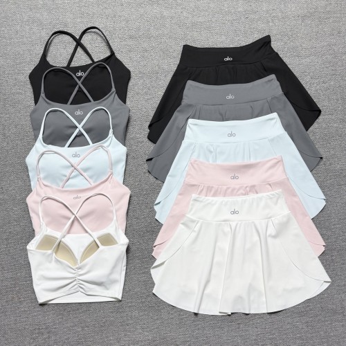 Spring and summer pleated skirt yoga tank top tennis skirt set golf skirt set running fitness two-piece set