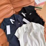 New letter-printed American-style polo collar short-sleeve T-shirt for women, summer slim-fit design top, trendy