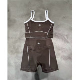 Summer new style nude-feel padded outerwear bra with contrasting color straps, shorts, and yoga outfit for women