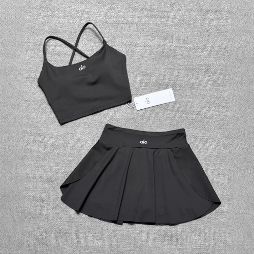 Spring and summer pleated skirt yoga tank top tennis skirt set golf skirt set running fitness two-piece set