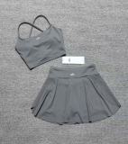 Spring and summer pleated skirt yoga tank top tennis skirt set golf skirt set running fitness two-piece set