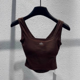 Summer hot girl letter print square neck knitted camisole for women with cross-back design and slim fit short top