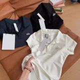 New letter-printed American-style polo collar short-sleeve T-shirt for women, summer slim-fit design top, trendy