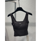 Summer hot girl letter print square neck knitted camisole for women with cross-back design and slim fit short top