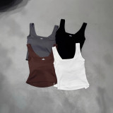 Summer hot girl letter print square neck knitted camisole for women with cross-back design and slim fit short top