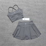 Spring and summer pleated skirt yoga tank top tennis skirt set golf skirt set running fitness two-piece set