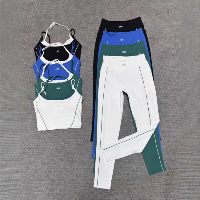 Cross-border two-piece halter neck yoga set with beautiful back design, quick-drying, versatile for fitness and sports, with a nude-feel camisole bra