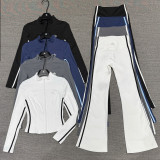 Striped Flared Yoga Set for Women: Running and Fitness Sports Slim-Fit Top, Tummy Control and Butt-Lifting Color-Block Yoga Pants