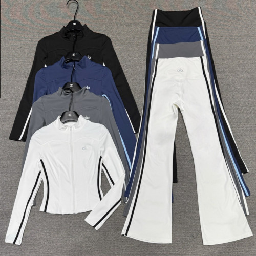 Striped Flared Yoga Set for Women: Running and Fitness Sports Slim-Fit Top, Tummy Control and Butt-Lifting Color-Block Yoga Pants
