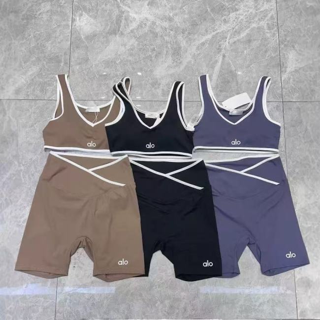 Summer high-waisted sports suit for women, color-blocking, backless, tight-fitting, nude-feel yoga suit for running and fitness