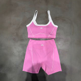 Summer new style nude-feel padded outerwear bra with contrasting color straps, shorts, and yoga outfit for women