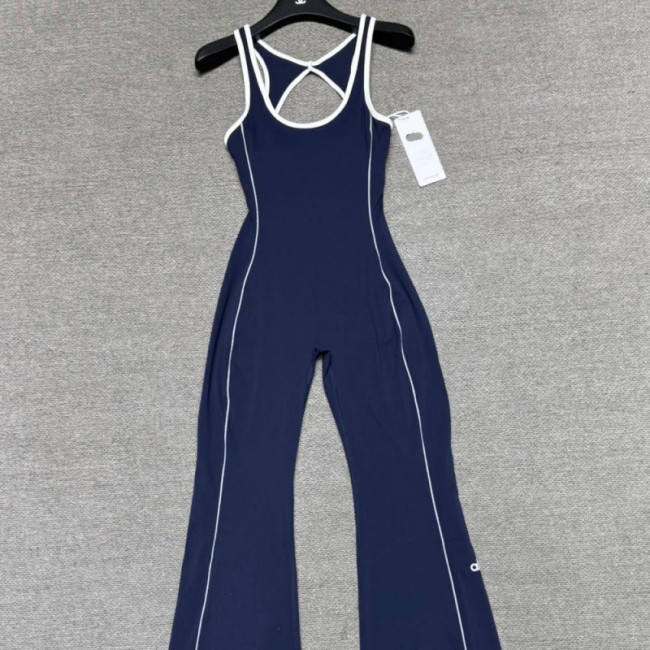 European and American cross-border sports yoga jumpsuit for women, beautiful back design, nude-feel sports fitness butt-lifting bell-bottom pants