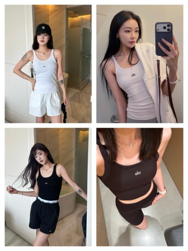 In-stock ribbed tank top with U-neck and thin straps, slim-fit, casual and versatile, suitable for yoga and fitness
