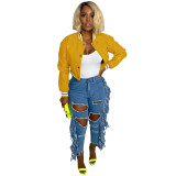 HR8237 European and American fashion women's clothing, new autumn and winter style, ribbed stretch leather casual baseball jacket