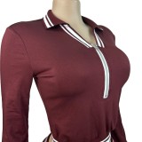 HR25056 European and American fashion women's clothing, collared half-zip drawstring wide-leg pants casual sports two-piece set for women