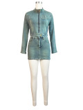 HR88018 European and American cross-border women's clothing, stretch denim, digital logo patch embroidered skirt two-piece set