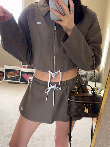 2026 Spring New Short Zipper Drawstring Jacket + Low-Waist Drawstring Mini Skirt Casual Set