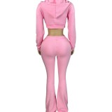 HR25057 European and American fashion women's fleece-lined hoodie cardigan and slim-fit stacked flared pants two-piece set