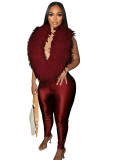 HR25058 European and American fashion casual women's clothing Elegant feather deep V halter neck stretch satin jumpsuit for women