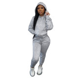 HR8197 European and American women's clothing, independent website supply, autumn and winter fleece-lined drawstring hooded two-piece set